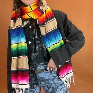 Serape Striped Oversized Scarf - Tan - Handmade - One Size